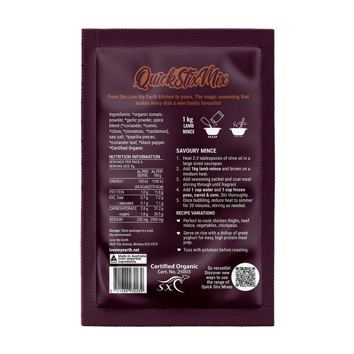 Organic Savoury Mince, Quick Stix Mix Recipe Base